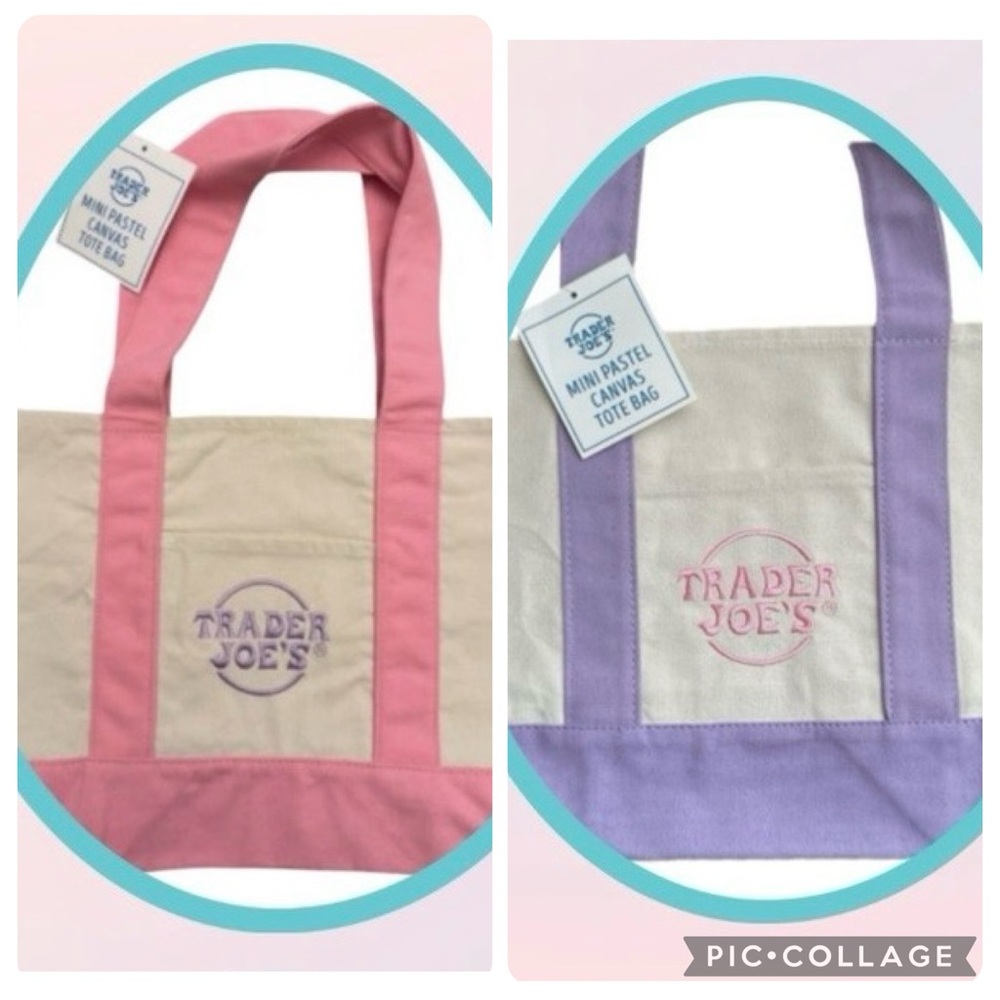🩷💜 2-Set Trader Joe's Mini Pastel Canvas Tote Bag